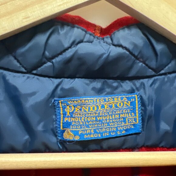 Pendleton Vintage 70's Lobo Red Wool Plaid Board Shirt with Elbow Patches - Picture 6 of 10